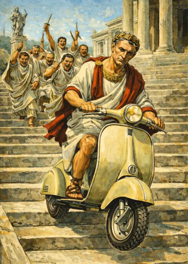 Caesar being chased by the Senate