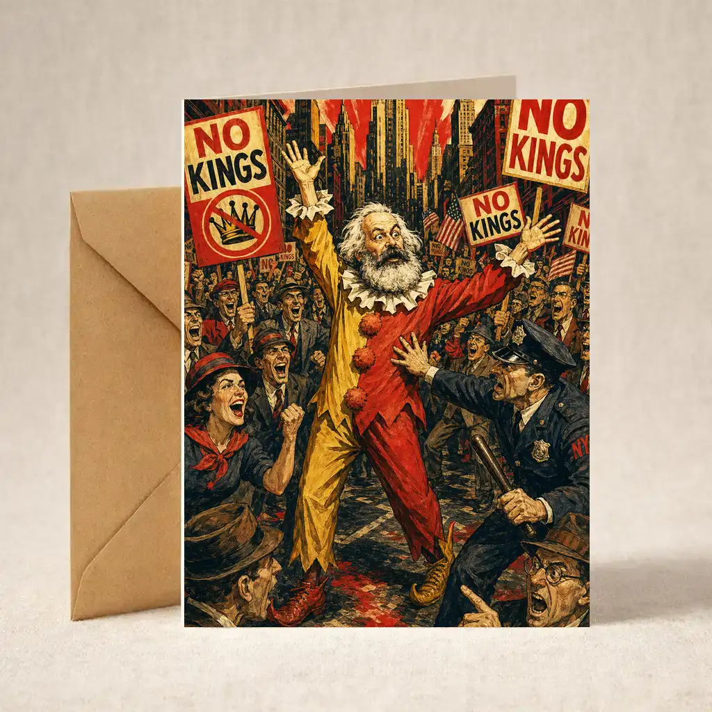 Greeting Card - Karl Marx at No Kings Demonstration