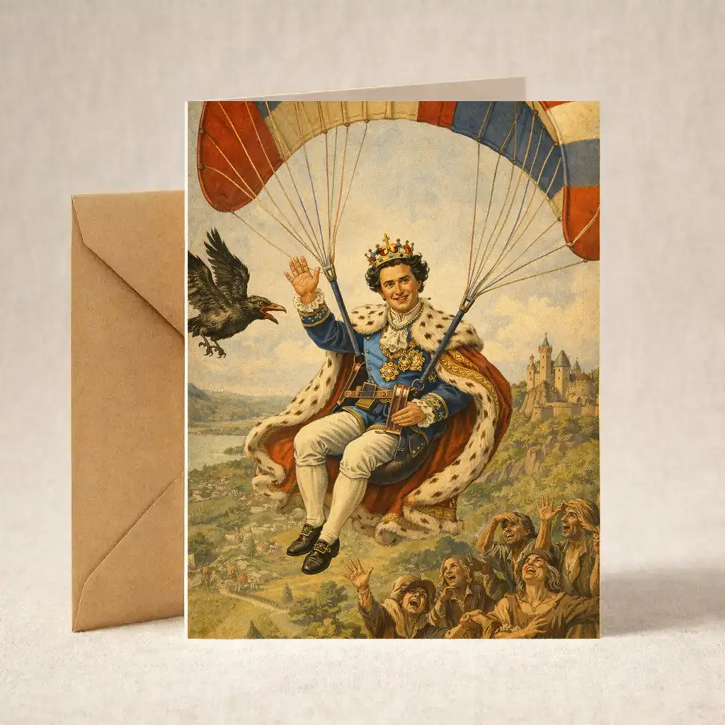 Greeting Card - Ludwig II of Bavaria Paragliding